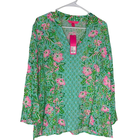 Lilly Pulitzer Tops - Lilly Pulitzer Luna Bay Tunic Surf Blue Oh Diamond Girl Engine Womens Size Large